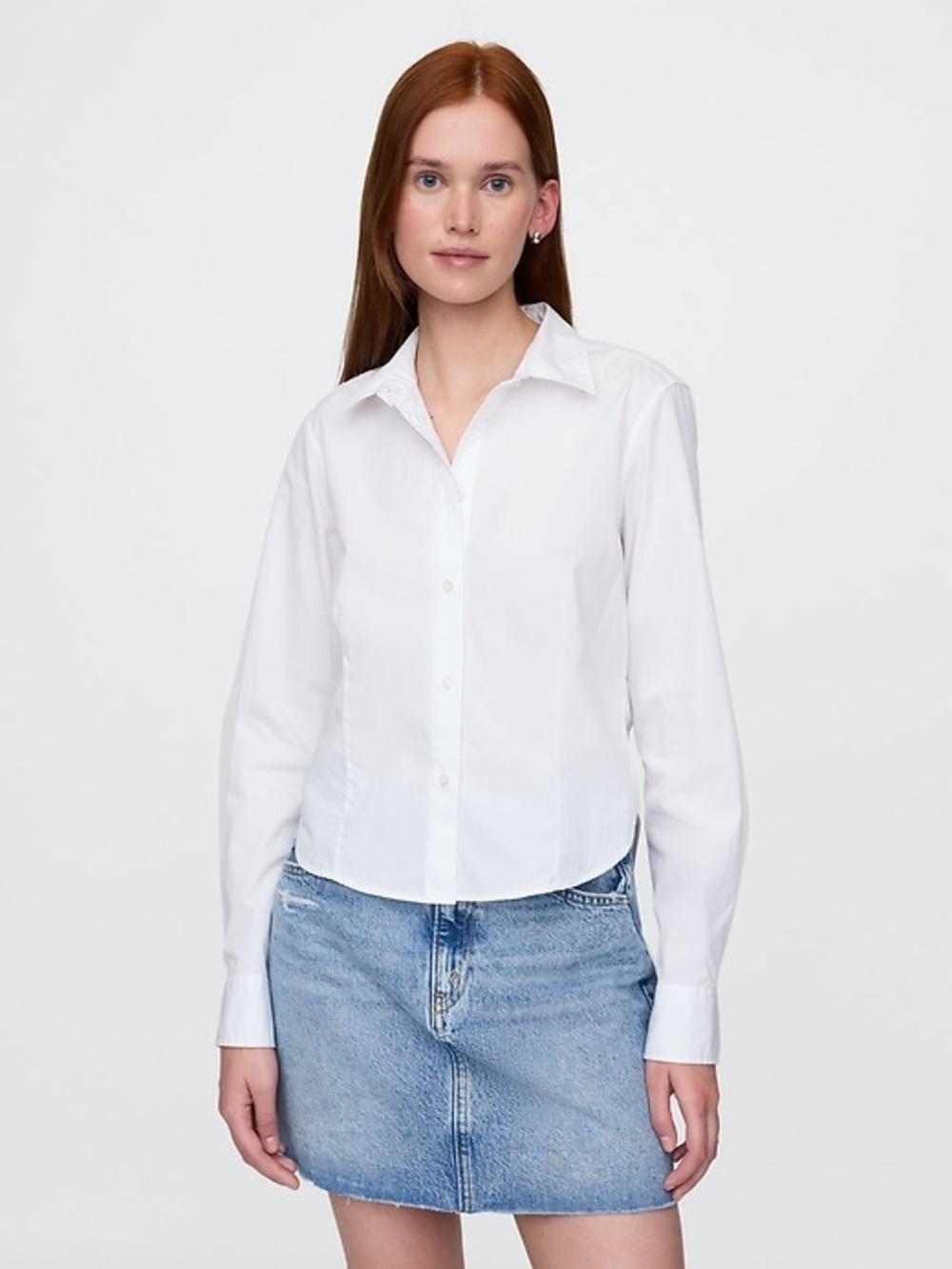 GAP White Cropped Button-Front Shirt